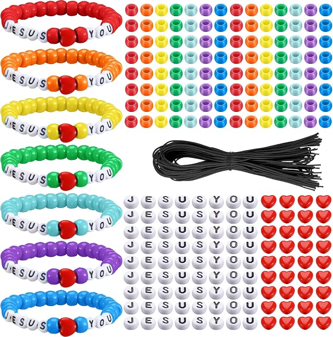 Ferreve 35 Sets Rainbow Religious Bead Wristband Craft Kit Jesus Love You Faith by Ferreve
