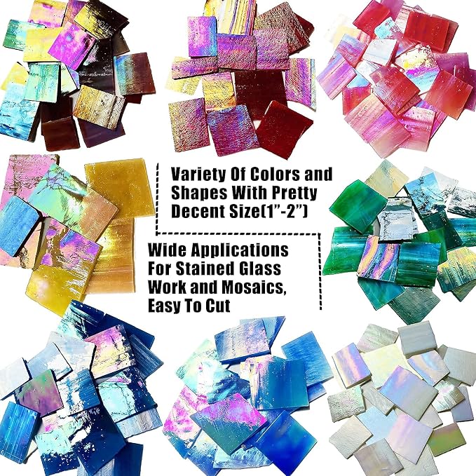 Iridescent Mosaic Glass Pieces Stained Glass Sheet Scraps - Image 4