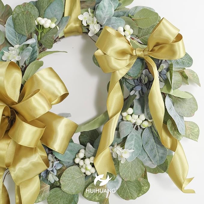 HUIHUANG Gold Satin Wired Ribbon 1-1/2 inch Gold Christmas Ribbon - Image 4