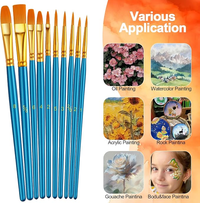 Paint Brushes Set, 5 Pack 50 Pcs Round-Pointed Tip Paintbrushes Nylon Hair - Image 3