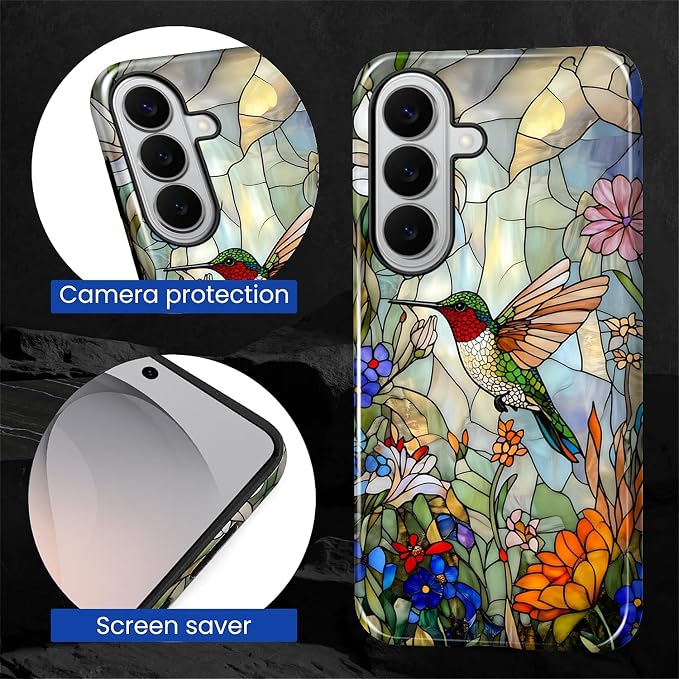 for Samsung Galaxy S26+ Case, Hummingbird Wildflower Stained Glass Pattern - Image 5