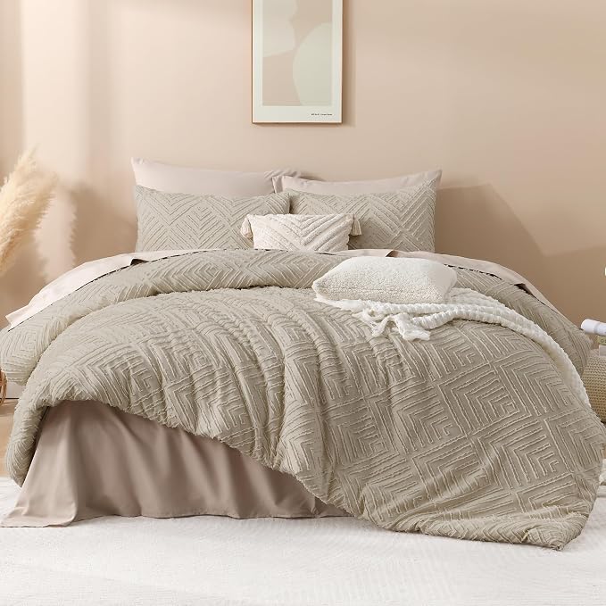 Andency Oversized King Comforter 120''x98'', 3 Pieces Oatmeal Soft Boho Bedding - Image 2