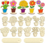 24 PCS Wooden Flower Crafts to Paint, Unfinished Wooden Flowers Spring Slices by Catephe