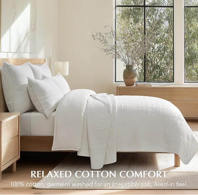 EVERGRACEHOME 100% Cotton Modern Lines Quilt Set King Size, Pre-Washed Soft - Image 2