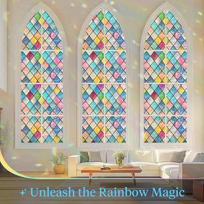 Haton Window Privacy Film Stained Glass Film, Rainbow Decorative Window Cling - Image 3
