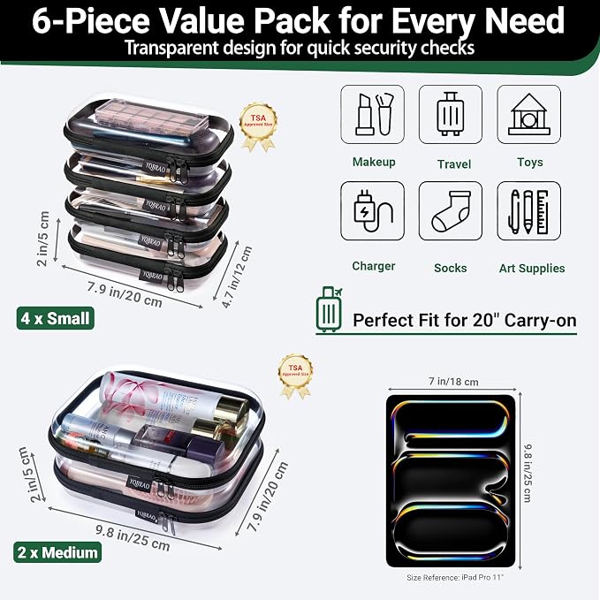 6 Pack Black Clear Hard Shell Beauty Organizer, 1.2mm Heavy Duty Crush-Proof - Image 4