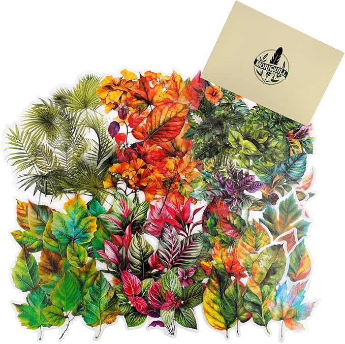 90PCS Leaf PET Stickers — Botanical Designs from Tropical Green to Autumn Maple by Unknown