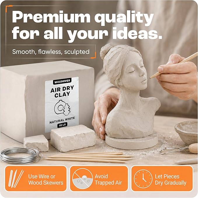 WOODOVER Premium Air Dry Clay White, 10 lb – Natural Modeling Clay - Image 7