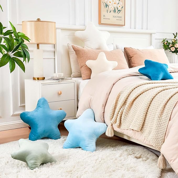 Sage Green Star Throw Pillow, Cute Star Pillow Room Decor, Soft 14.9" Star Shaped Decorative Throw Pillow for Bedroom, Star Plush Floor Cushions Pillows