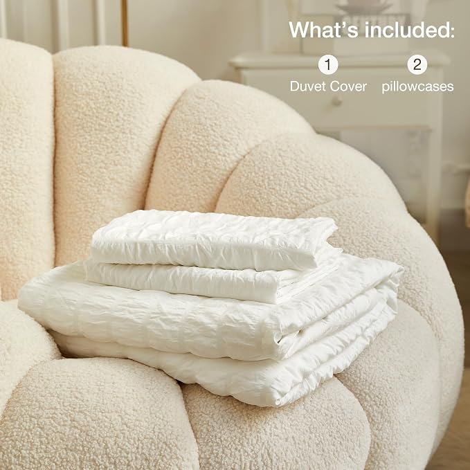 JELLYMONI White Duvet Cover Queen Size, Soft Breathable Seersucker Duvet Cover - Image 6