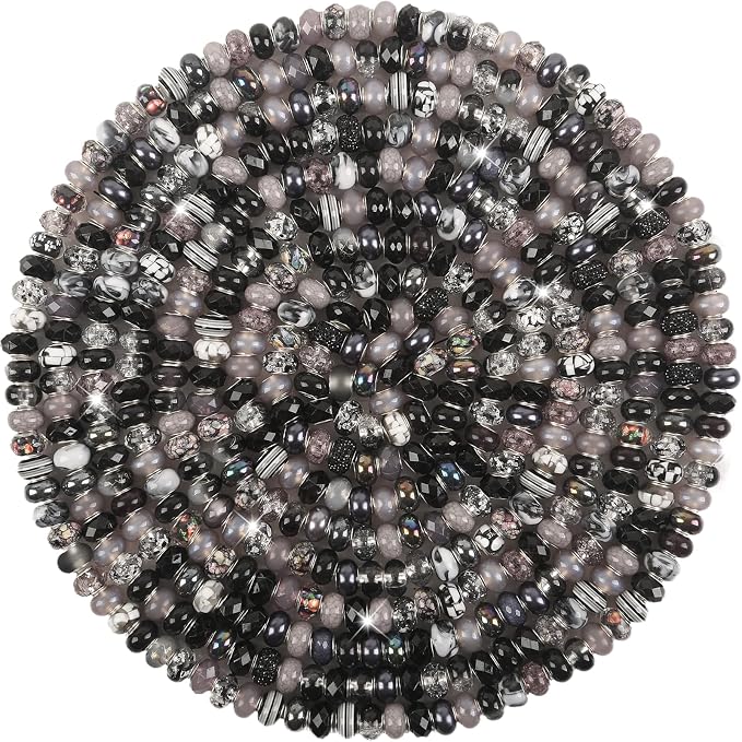 200Pcs Large Hole Beads Spacer Beads Black Assorted European Craft Big Beads by BRACELETMAKINGKIT