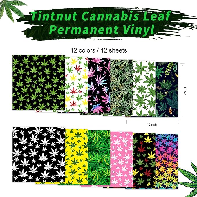 Tintnut Cannabis Pattern Permanent Vinyl 12 Sheets 12x10in Adhesive Vinyl | - Image 2