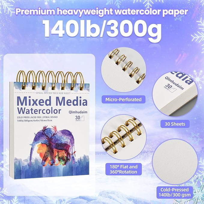 Qlmhudaim Mixed Media Sketchbook 4" x4”| 30 Sheets 140lb/300g | Spiral Bound - Image 3
