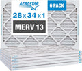 Aerostar 28x34x1 MERV 13-6 Count - Pleated Furnace & Air Conditioner Filters - Removes Bacteria, Dust, Cold & Flu Germs, Lint, Mold, Pet Dander, Allergy-Causing Pollen, Smog, Smoke & Viruses