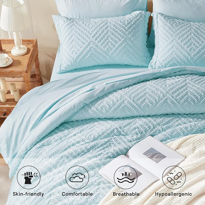 Zzlpp Full Comforter Set 7 Pieces, Light Blue Tufted Bed in a Bag - Image 3