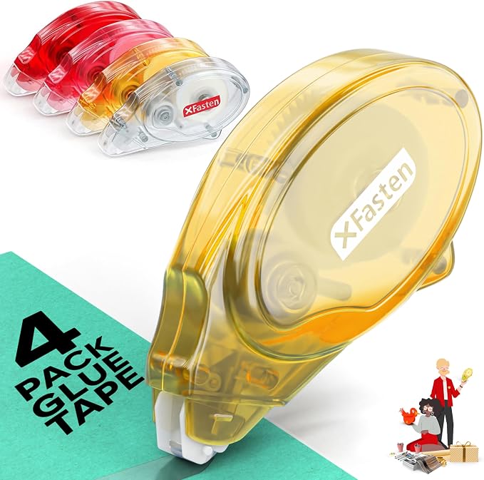 XFasten Double Sided Tape for Scrapbooking, 8mm x 30ft 4-Pack Multicolor by XFasten