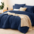 CozyLux King Size Comforter Set Navy Blue Seersucker 7 Pieces Bed in a Bag King by CozyLux