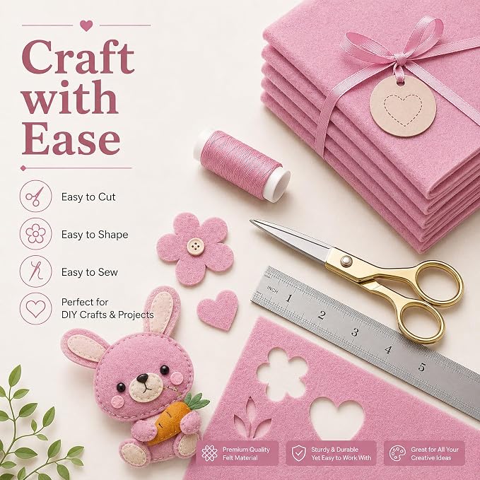 Dusty Pink Large Felt Fabric 36" x 36", 1mm Stiff Felt Sheet, Nonwoven Fabric - Image 5