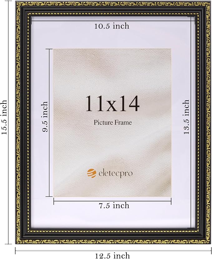 eletecpro 11x14 Vintage Picture Frame, Glass Cover, Horizontal or Vertical - Image 3