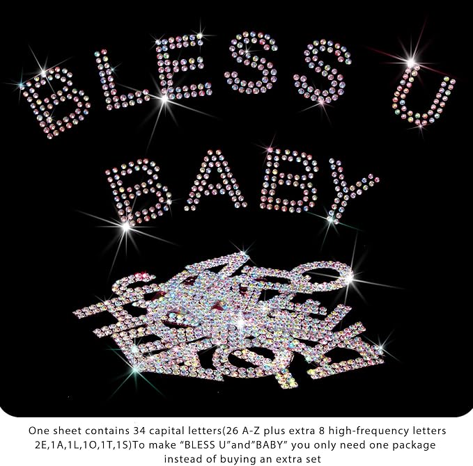 Zonon 136 Pieces Rhinestone Iron-on Letter Large Glitter Bling Alphabet Sticker - Image 3