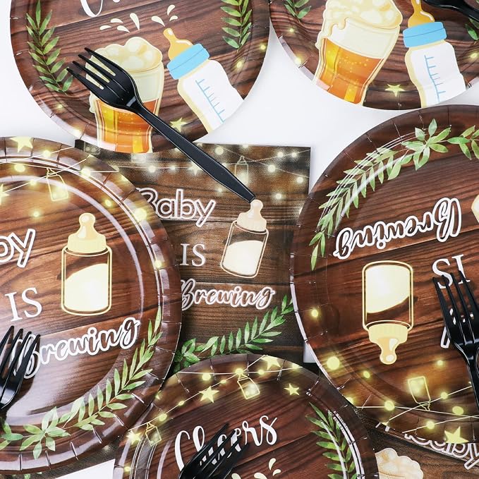 96Pcs A Baby is Brewing Baby Shower Party Supplies Set Plates Napkins Tableware - Image 5