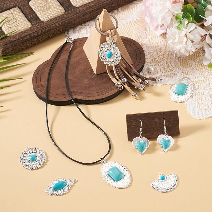 10Pcs Synthetic Turquoise Stone Charms Western Tibetan Style Turquoise Charm - Image 3