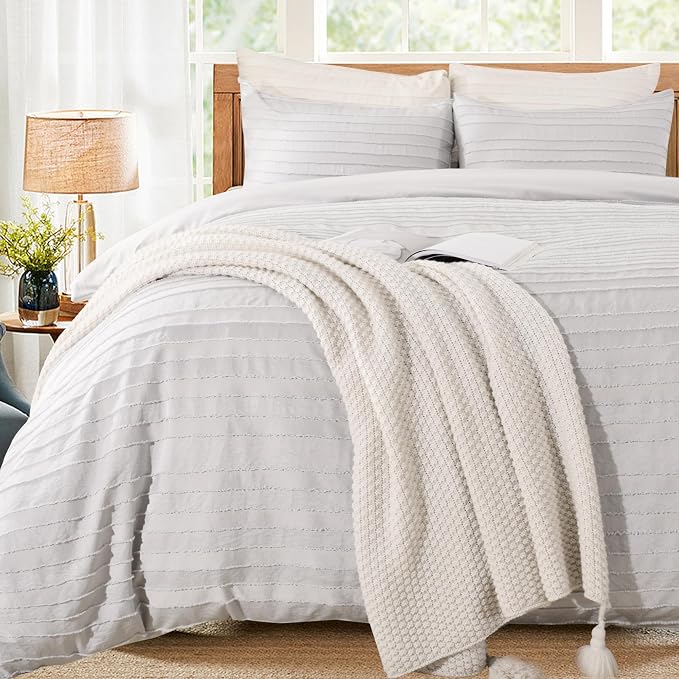 NEXHOME PRO Duvet Cover Full, Light Grey 3 Pieces Boho Tufted Duvet Cover Set by NEXHOMEPRO