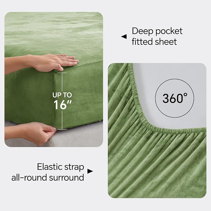 BEDELITE Flannel Sheets Queen Size Sage Green - Image 4