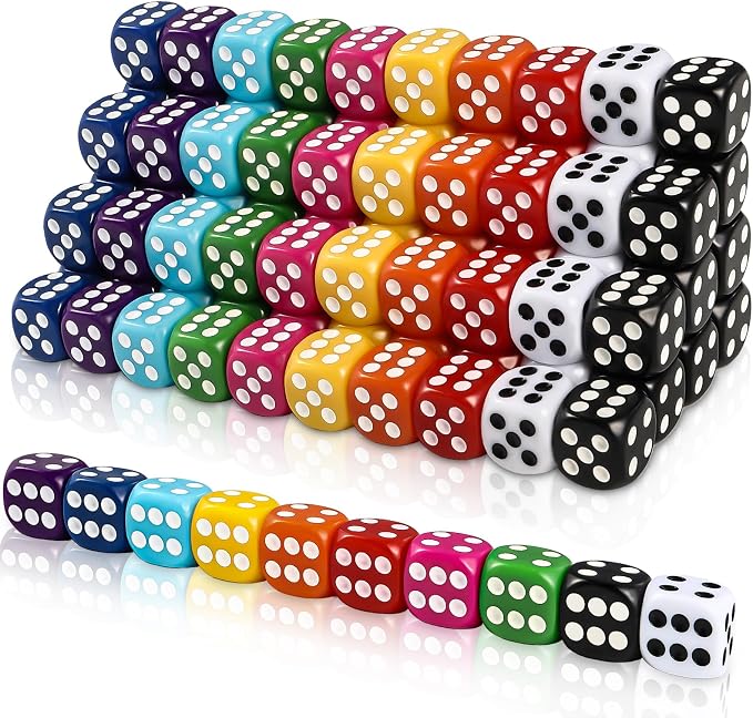 DIYDEC 100pcs 16mm Game Bulk Dice 10 Colors Acrylic 6 Sided Dice Set by DIYDEC