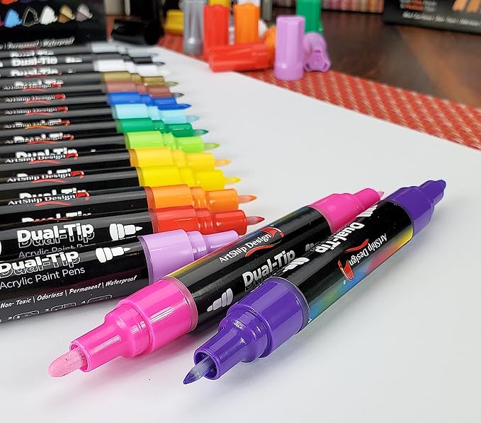 16 Dual-Tip Acrylic Paint Pens, Both Extra Fine and Medium Tip Paint Markers - Image 5