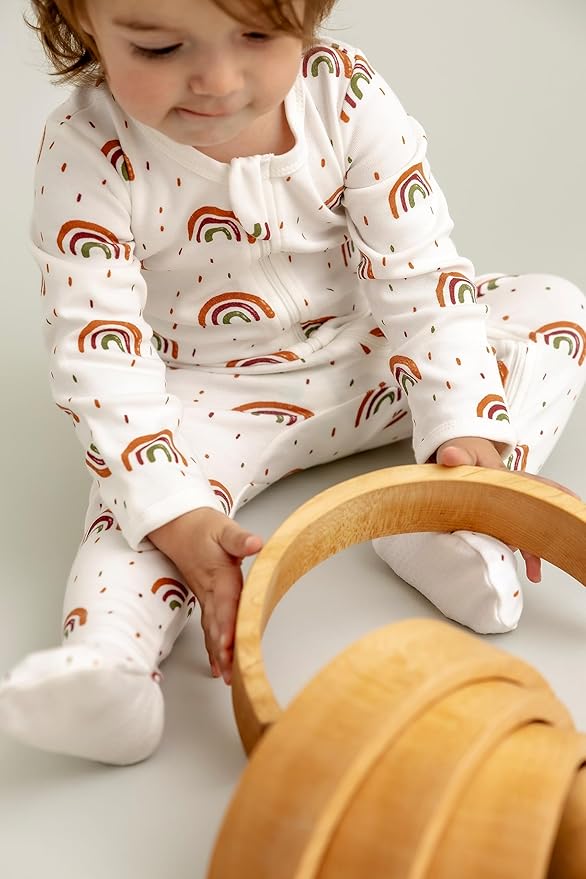 O2 BABY Baby Boys Girls Organic Cotton Zip-Front Sleeper Pajamas, Footed Sleep 'n Play