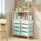 Rolling Cart with 8 drawers, Storage Drawer Cart with Wooden Tabletop, Lockable - Image 7