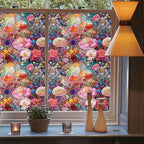 Colorful Pink Red Stained Glass Flowers Blue Purple Wildflowers Window Films - Image 3