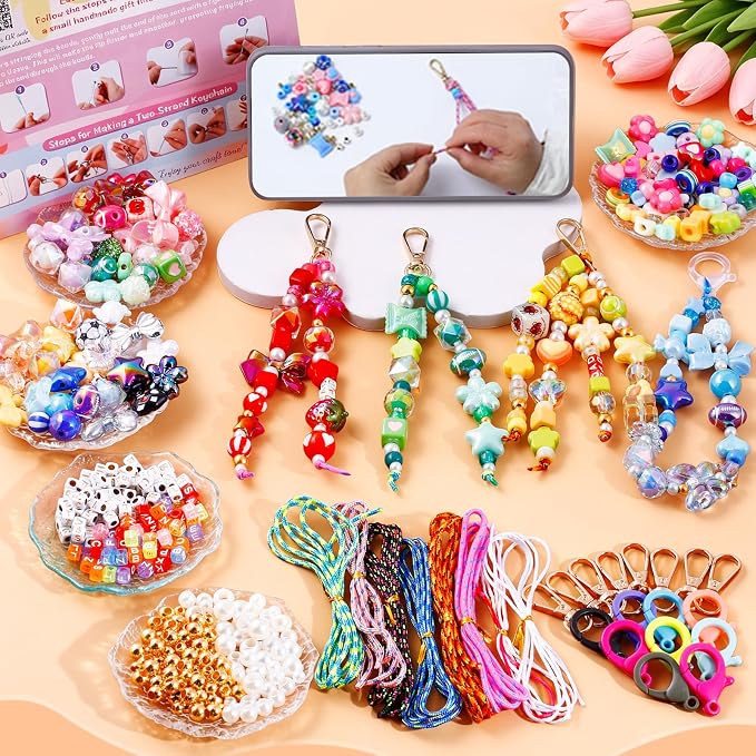 TOHONGADON 1812 Pcs Bead Keychain Making Kit, 7 Color Rainbow Beads Bag Charm - Image 6