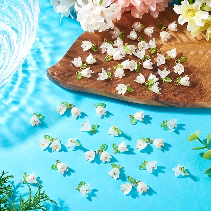 FASHEWELRY 60Pcs Pearl White Lily Flower Charms Acrylic Lily of the Valley - Image 6