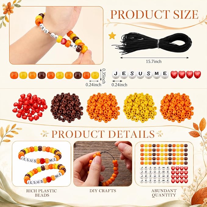 Ferreve 35 Sets Fall Religious Bead Wristband Craft Kit Jesus Loves Me Faith - Image 2