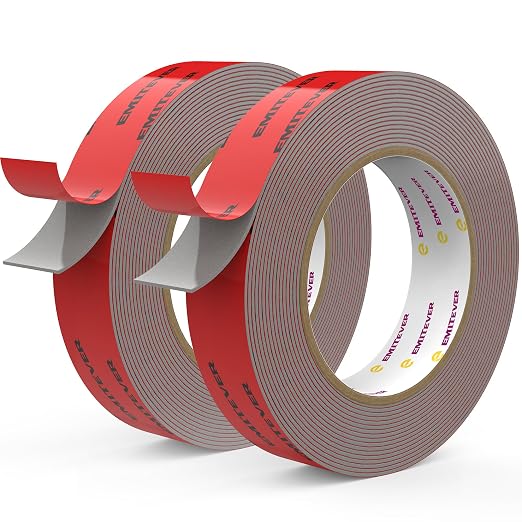 EMITEVER Heavy Duty Double Sided Tape 2 Rolls, 1 Inch x 16.4FT Acrylic Foam by EMITEVER