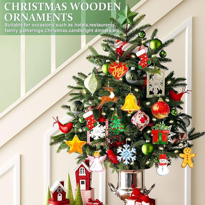 80PCS Wooden Christmas Ornaments to Paint, 8 Styles DIY Blank Unfinished Wood - Image 2