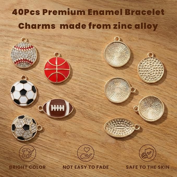 Sports Charms for Jewelry Making, Enamel Rhinestone Ball Game Football Soccer - Image 7