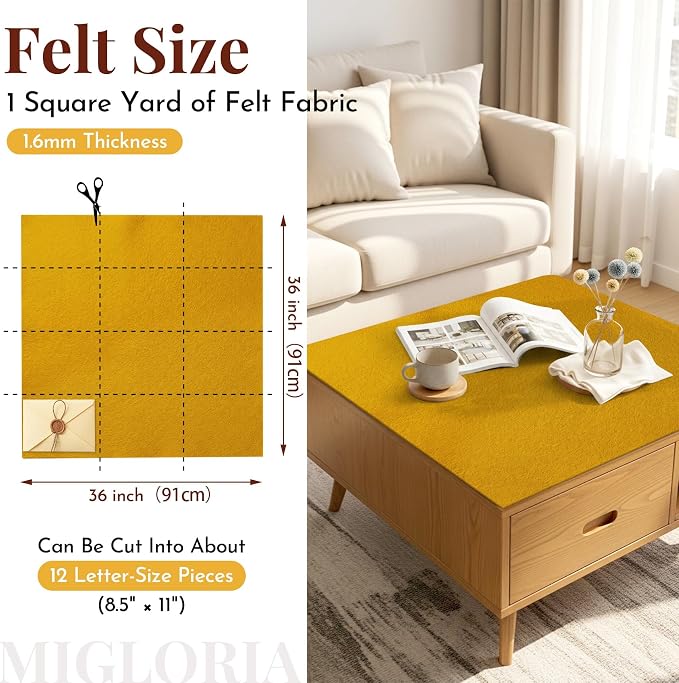 Large Felt Fabric Sheet 36 x 36 Inch, 1.6mm Thick | Soft nonwoven felt - Image 2