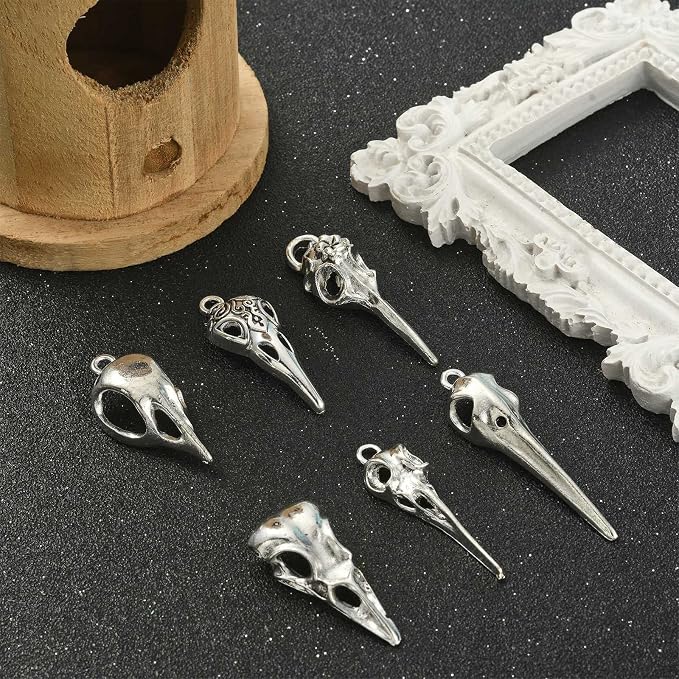 DanLingJewelry 30Pcs 6 Styles Antique Silver Raven Skull Bird Head Skeleton - Image 4