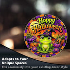 Cute Frog Witch Halloween Metal Tin Sign Round Wall Decor Pumpkin Lotus Moon - Image 6