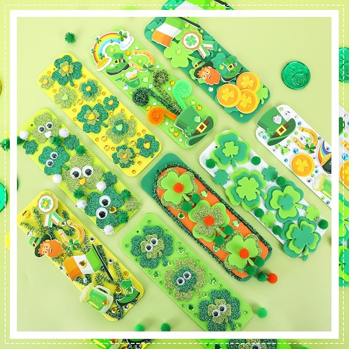 JULBEAR 36 Sets St Patricks Day Bookmark Craft Kits Foam Shamrock Arts | Blank - Image 4
