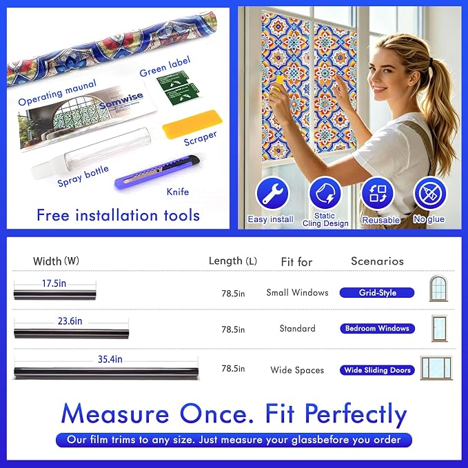 SOMWISE Rainbow Window Privacy Film, Heat Control, UV Blocking, Anti-Glare - Image 8
