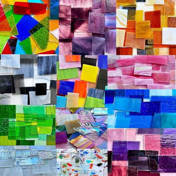 ILLUCKAI 2.2lb Iridescent Stained Glass Sheets, Irregular Mosaic Glass Pieces - Image 5