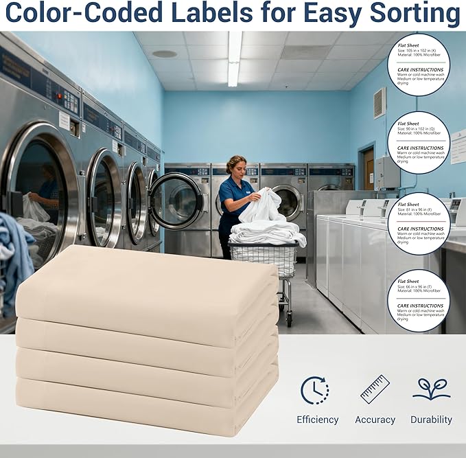 Bulk Full Flat Sheets Only, 6 Pack Quick Sort Top Bed Sheet, Color-Coded Label - Image 4