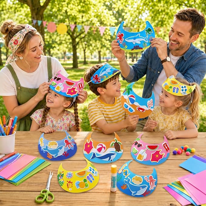 36Pcs EVA Foam Visor Summer Crafts Sun Hat Crafts Kits DIY Beach Sun Visor Hat - Image 6