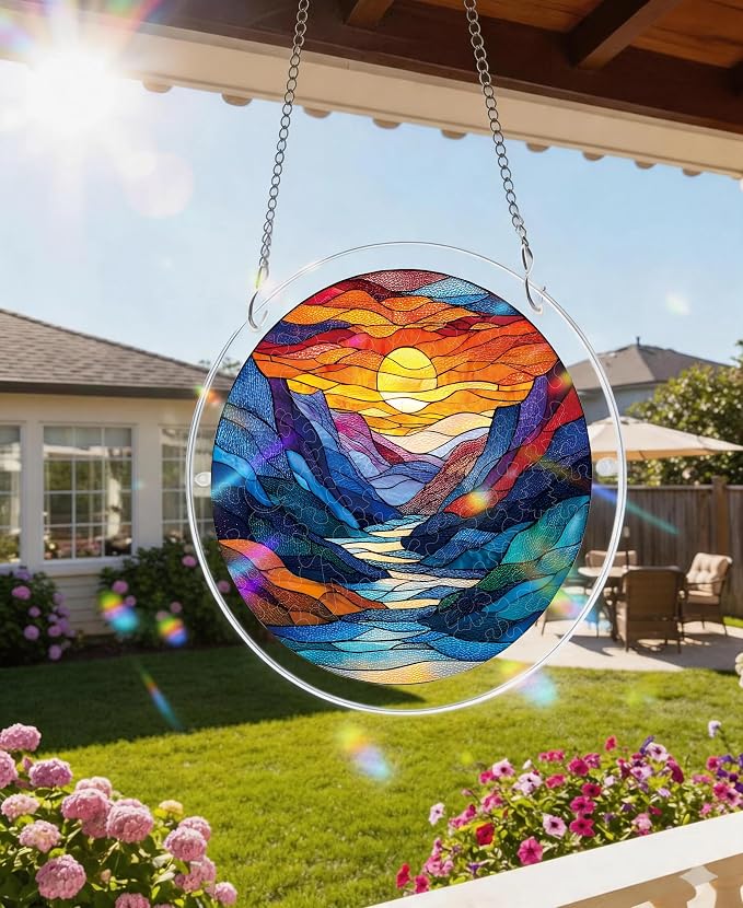 Acrylic Puzzle Suncatcher, Sunset Mountain Rive Sun Catcher - Image 2