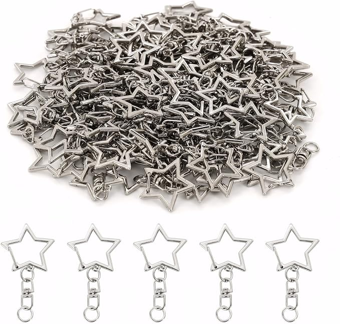 100 Pieces Star Keychain Clasp, Star Keychains, Metal Swivel Clasp Keychain Clip by Unknown