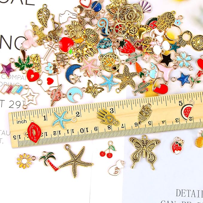 SANNIX 220Pcs Bracelet Charms Assorted Gold Plated Enamel Charms Necklace - Image 2